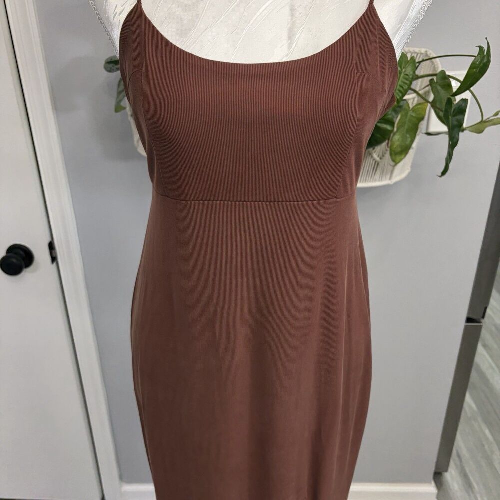 Wild Fable Brown Maxi Dress Womens Small S High Slit Y2K Style Ribbed Knit - Picture 6 of 16